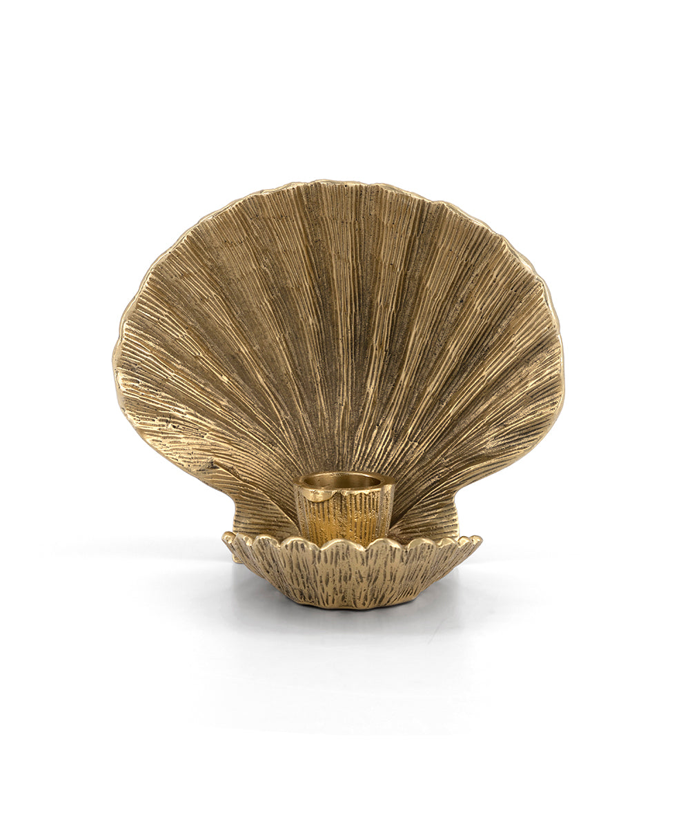 Large Brass Scallop Shell Candle Holder open view