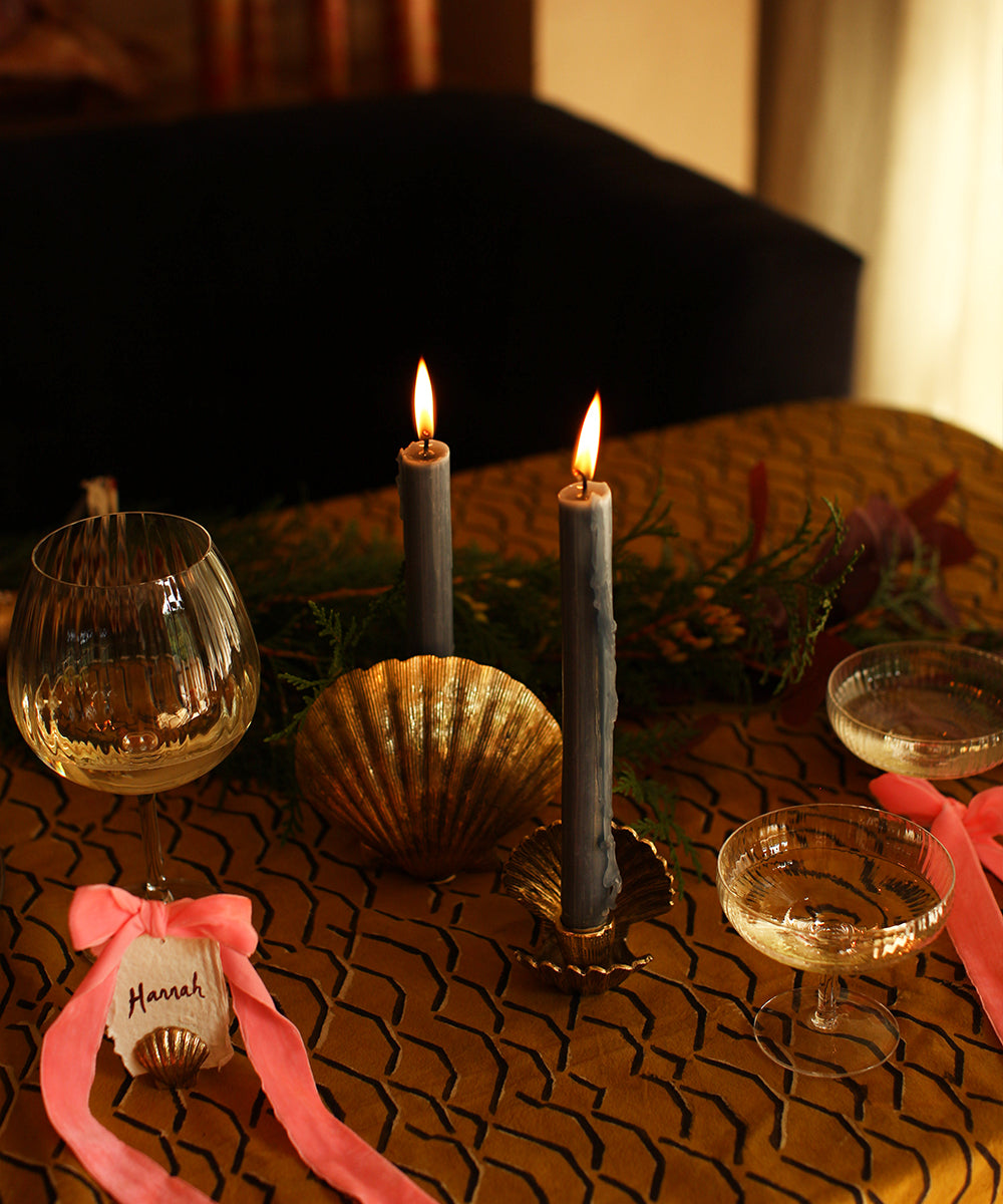 Brass Shell Placecard Holder and brass shell taper holders