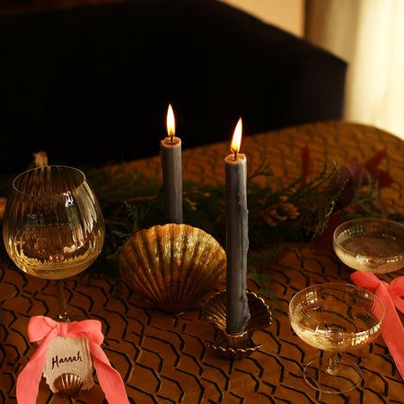 Brass Shell Placecard Holder and brass shell taper holders