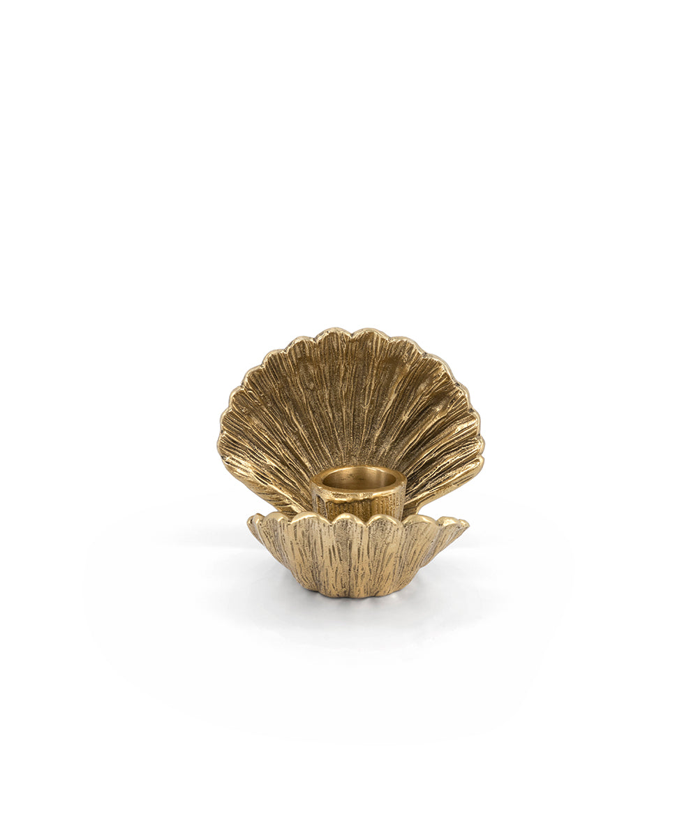 Small Brass Scallop Shell Candle Holder open view