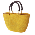 Mustard Marche Straw Tote with brown leather wrapped handles
