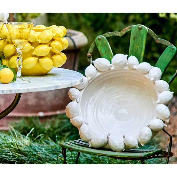 White Ceramic Lemon Bowl in garden