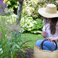 Natural Straw Wing Shopper Tote in garden