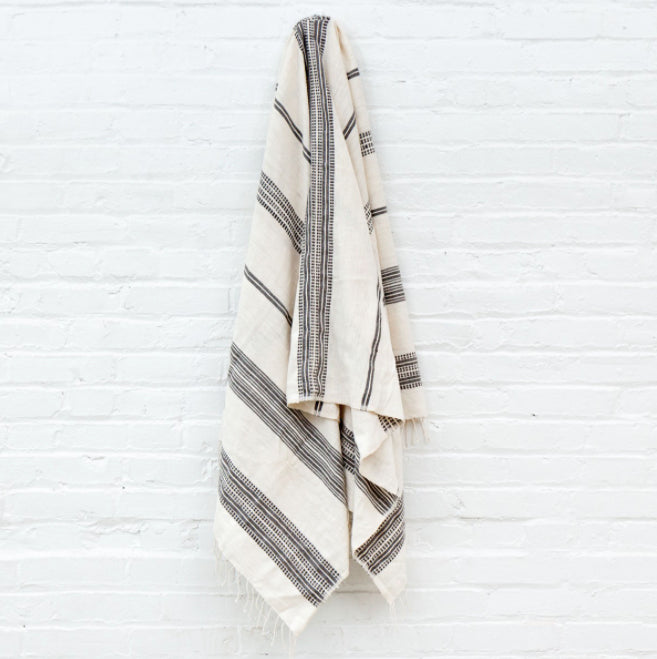 Aden Grey Stripe Bath Towel Styled