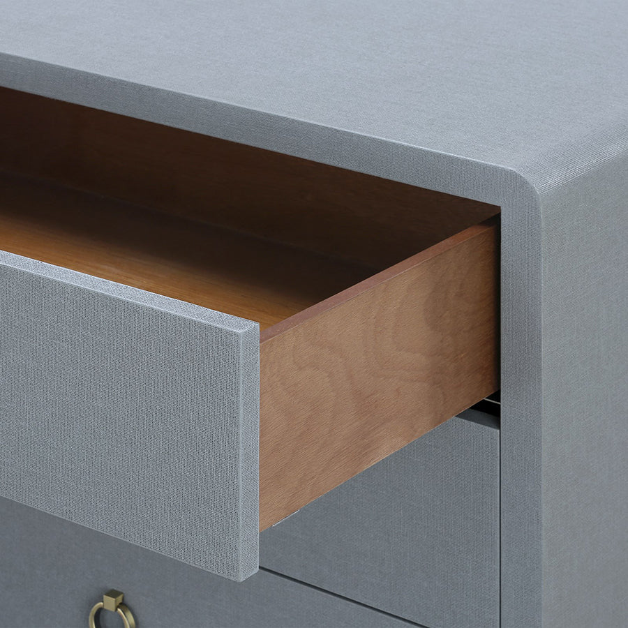 Blaine Grey Three Drawer Nightstand Closeup