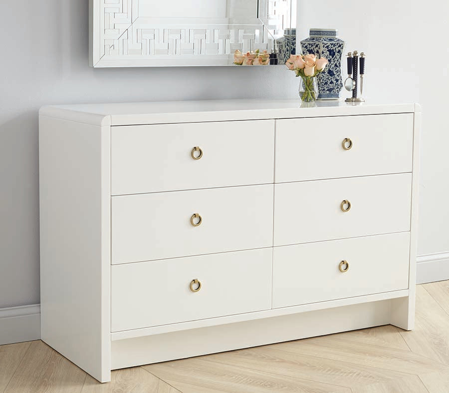 Blaine White Lacquered Dresser with Brass Ring Pulls