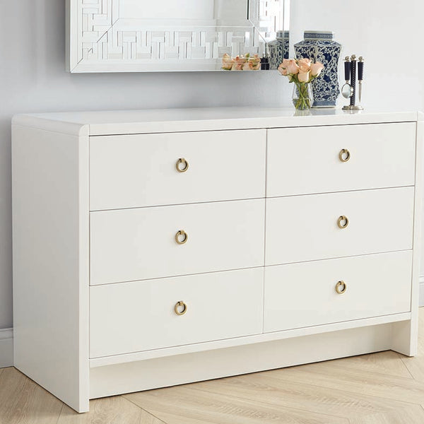 Blaine White Lacquered Dresser with Brass Ring Pulls