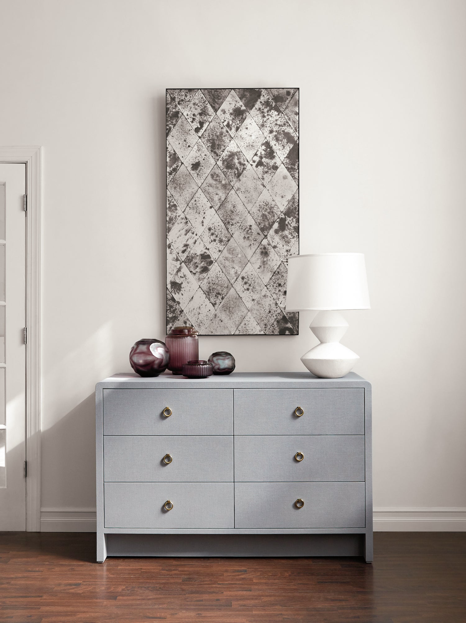 Blaine Textured Linen Grey Dresser Styled