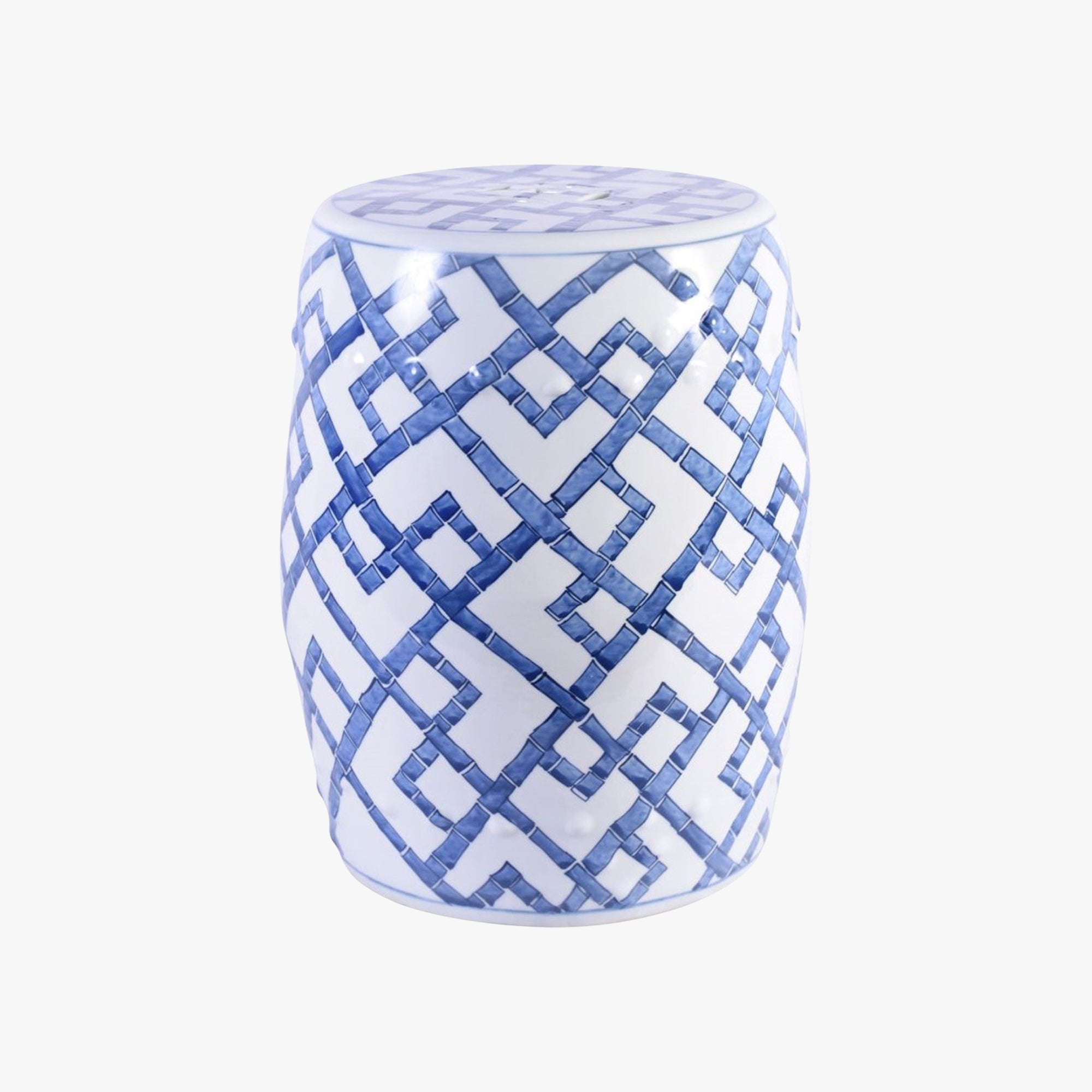 Blue Bamboo Fretwork Garden Stool by Dear Keaton