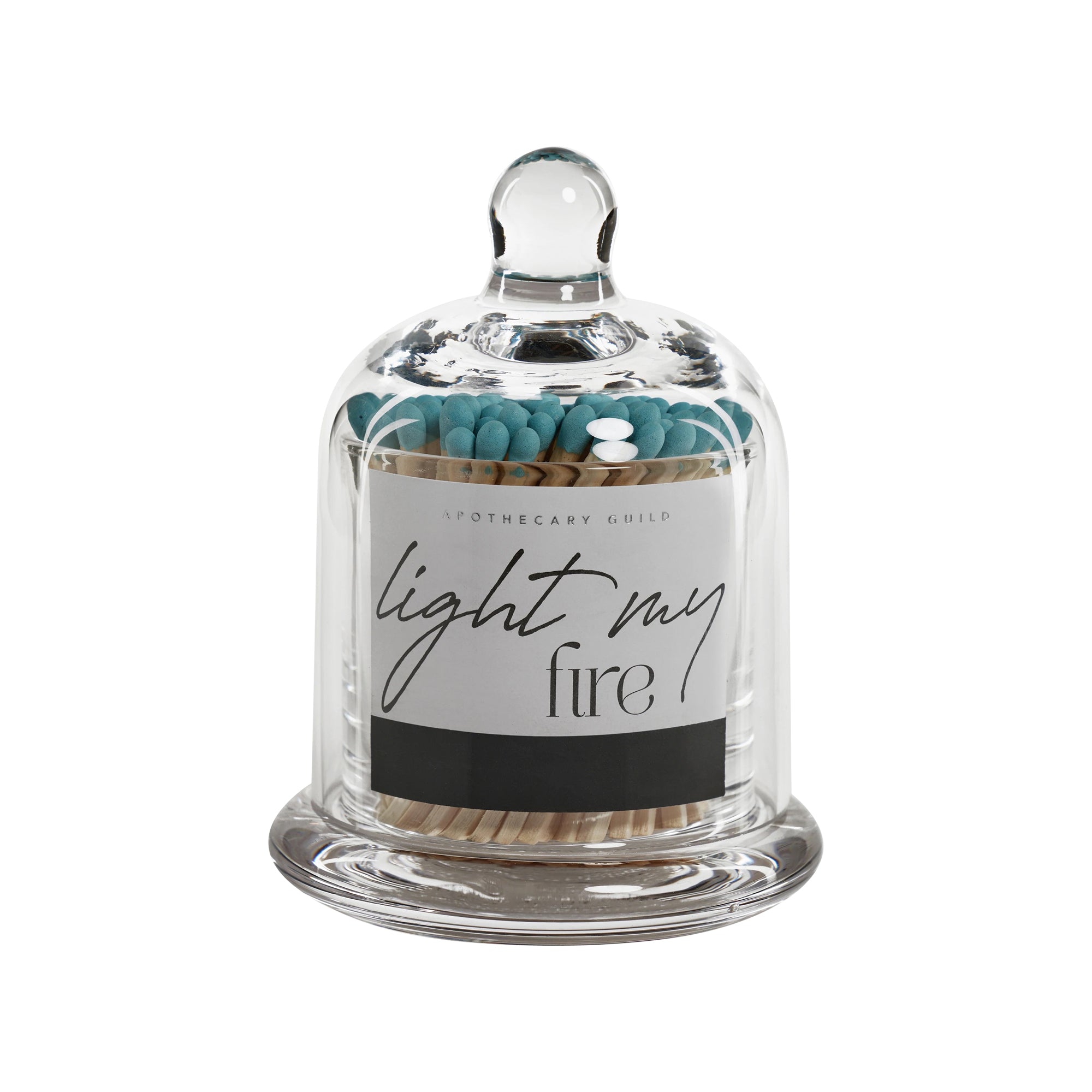Blue Tip Matches in Glass Cloche From Dear Keaton