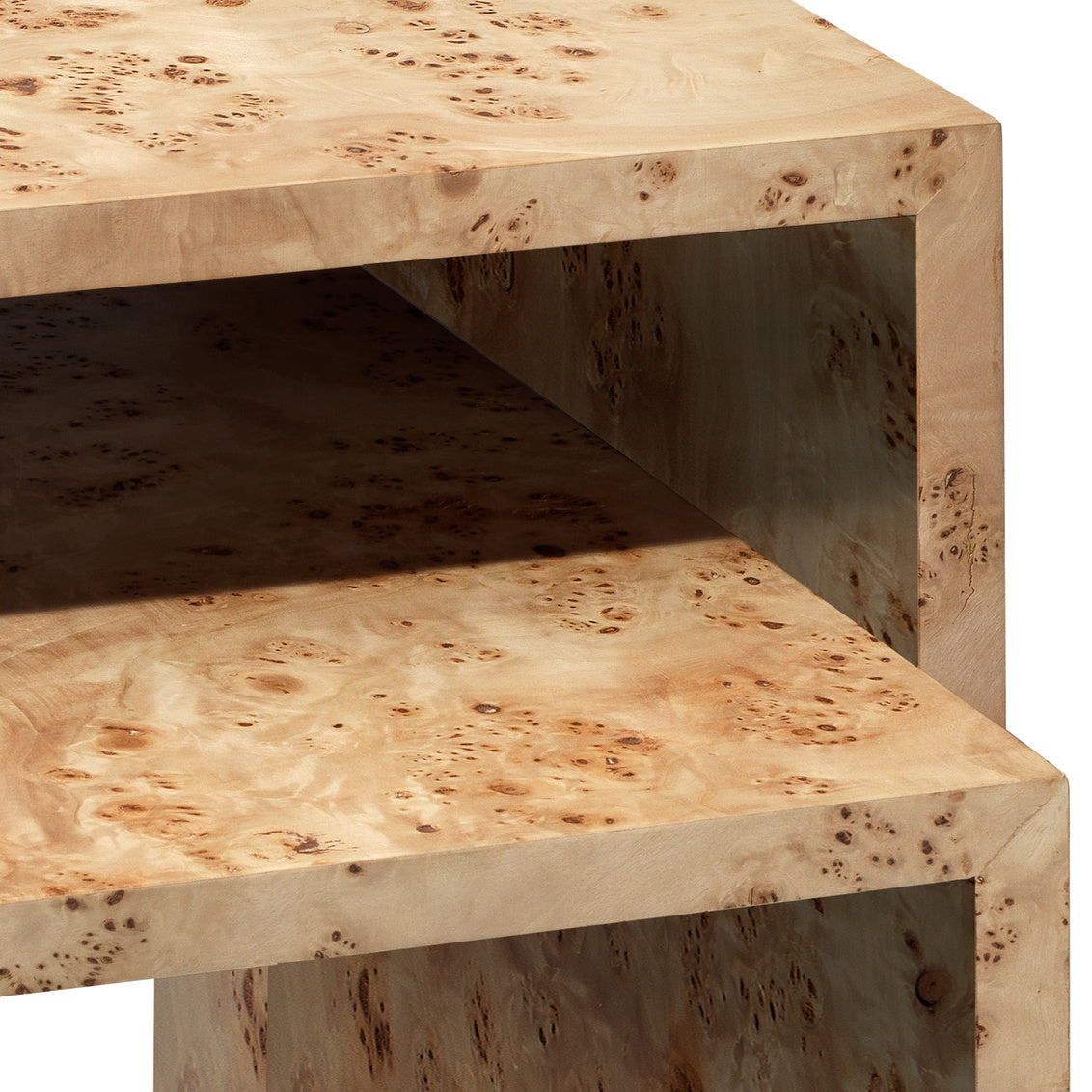 Burlwood Nesting Tables Detail