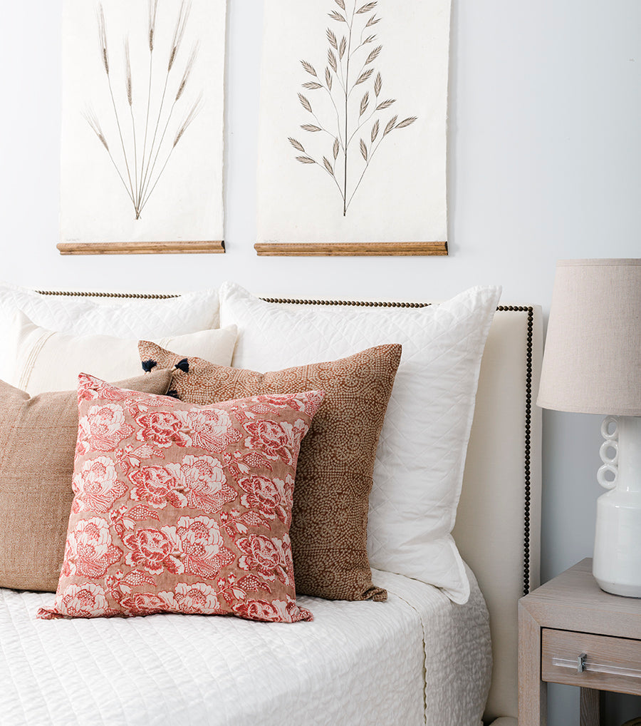 Cabbage Rose Block Print Pillow Styled