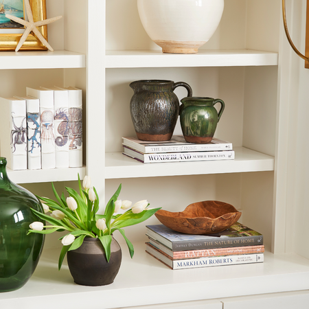 Coastal Curiosities Book Set Styled on OPen Shelves
