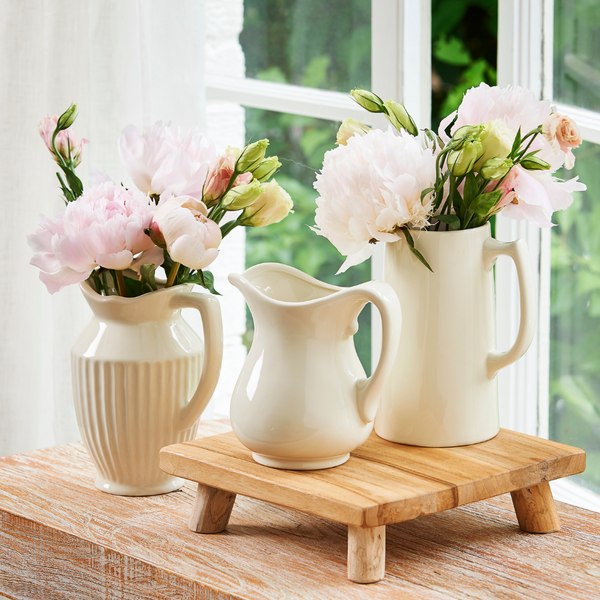 Collected Ivory Pitcher Set Styled with Flowers