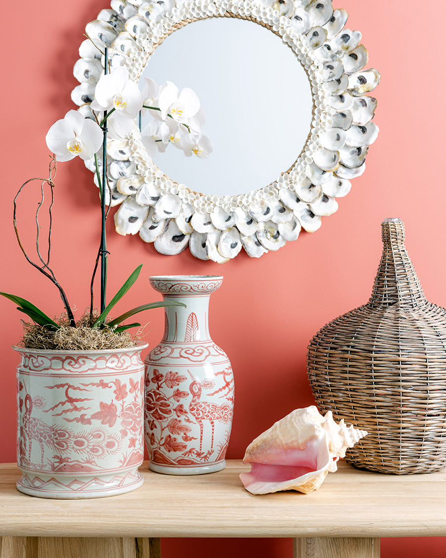 Coral Orchid Pot and Oyster Mirror From Dear Keaton