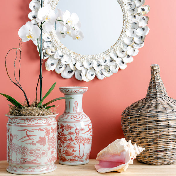 Coral Orchid Pot and Oyster Mirror From Dear Keaton