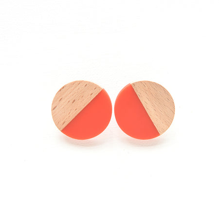 Coral Resin Circle Earrings