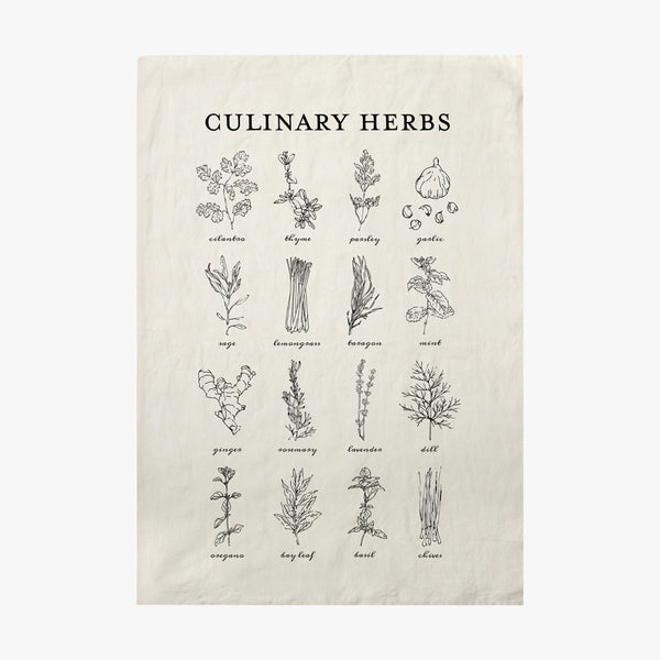 Culinary Herbs Tea Towel - Linen Kitchen Hand Towels - Dear Keaton