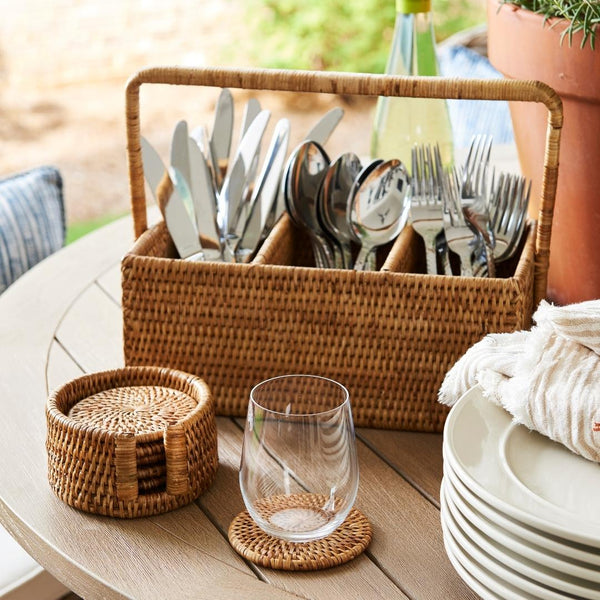 Cutlery Holder and Rattan Coaster Set Styled