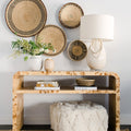 Dear Keaton Manry Burlwood Console Akashi Pouf Bone Bead Eggshell Lamp Ali Harper