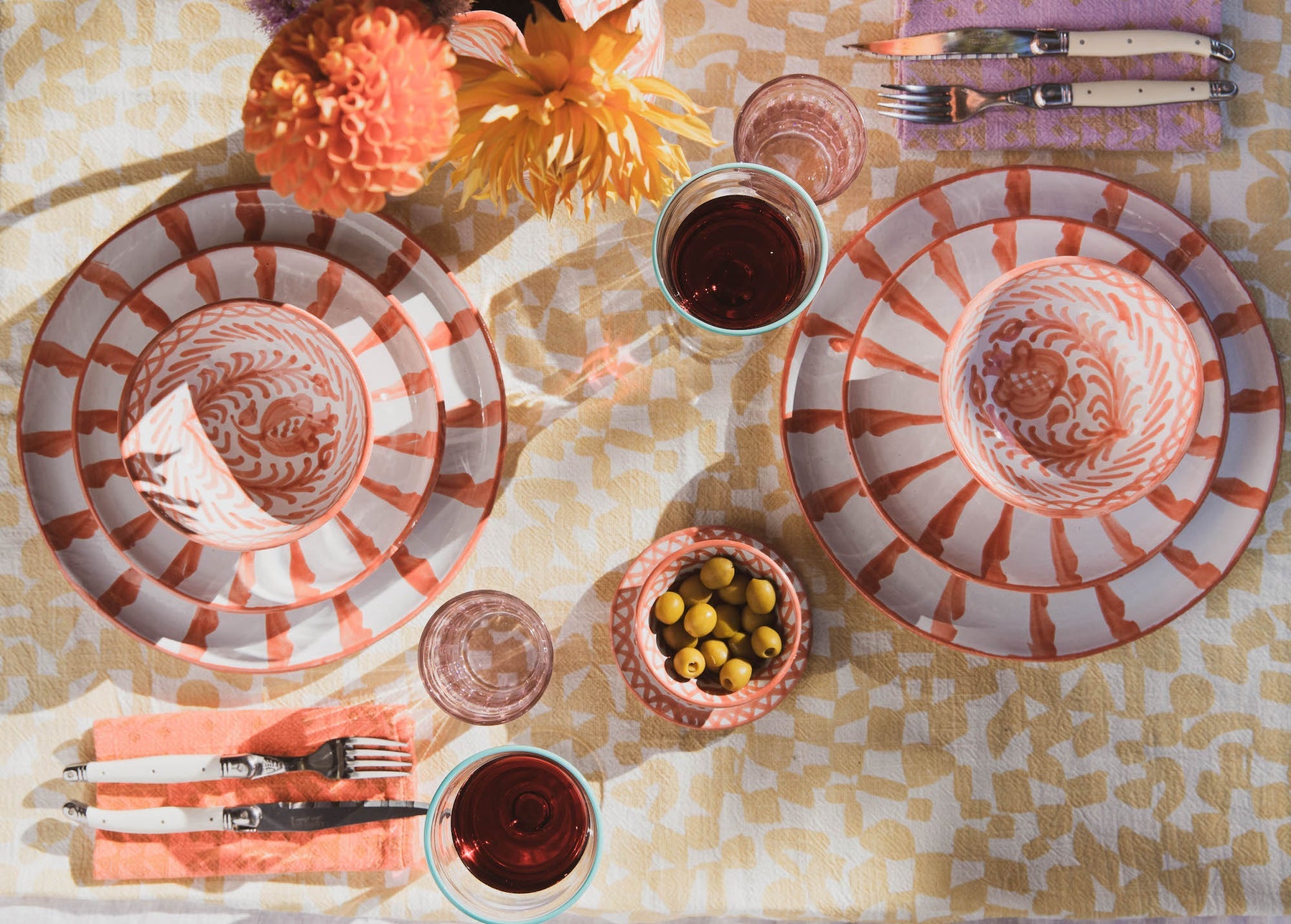 Casa Coral Stripe Plates Styled - Pomelo Casa