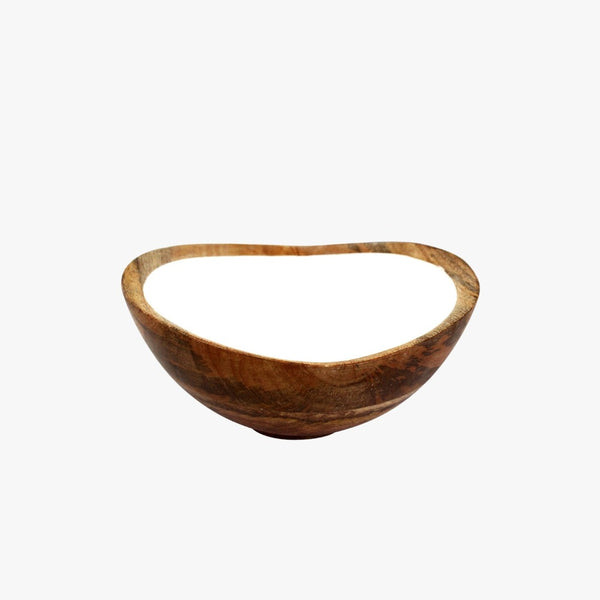 Mango Wood & White Enamel Bowl