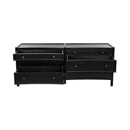 Hampton Black Six Drawer Dresser Open