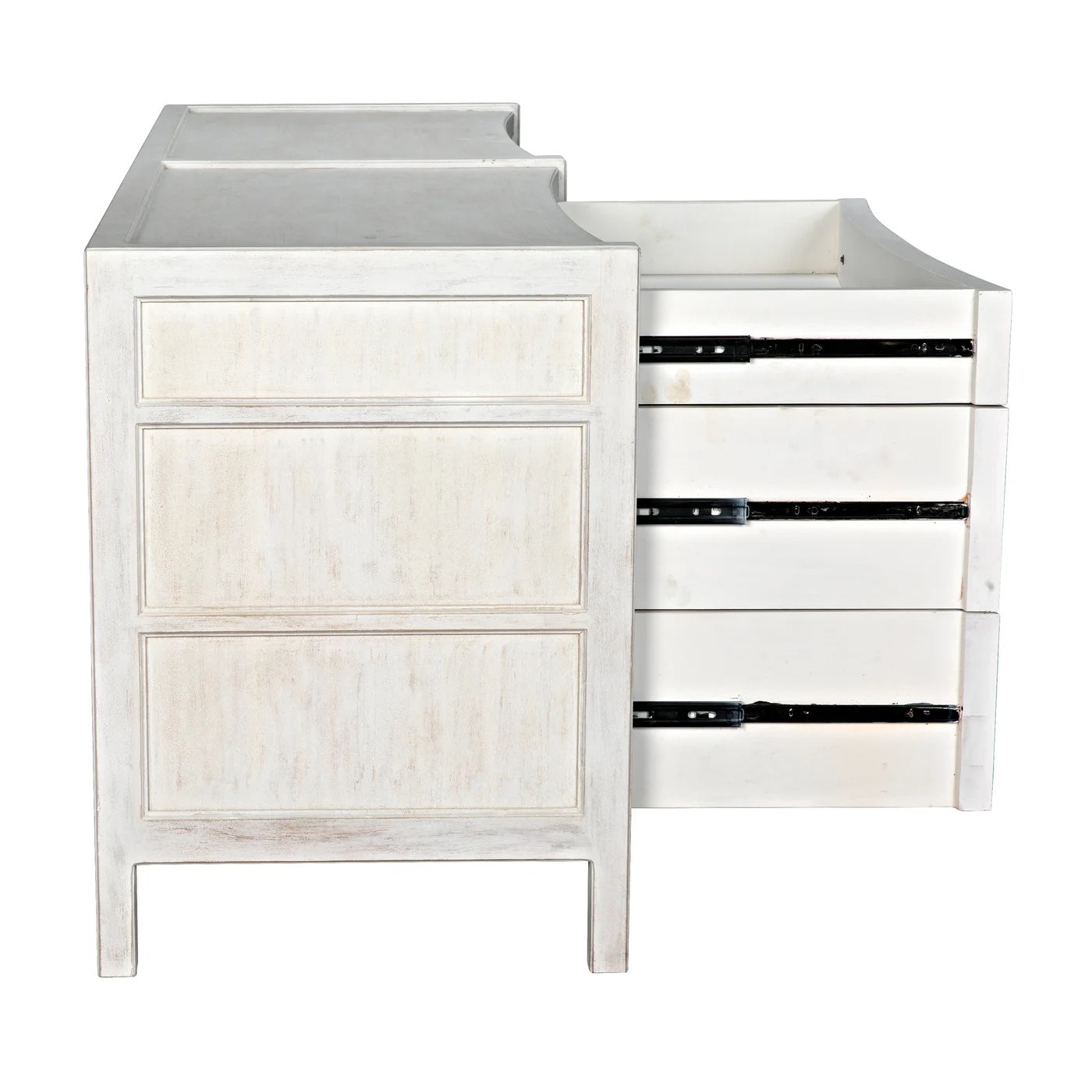 Hampton White Six Drawer Dresser Side View Open