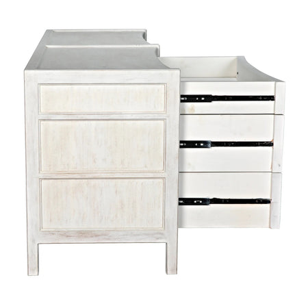 Hampton White Six Drawer Dresser Side View Open