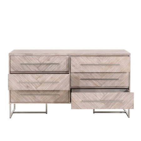 Herringbone Greywash Double Dresser Open Drawers