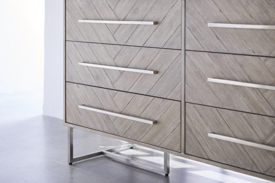 Herringbone Greywash Double Dresser Hardware
