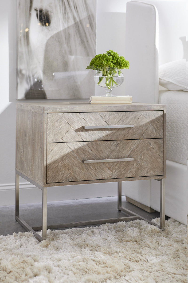 Herringbone Greywash Nightstand Room Scene