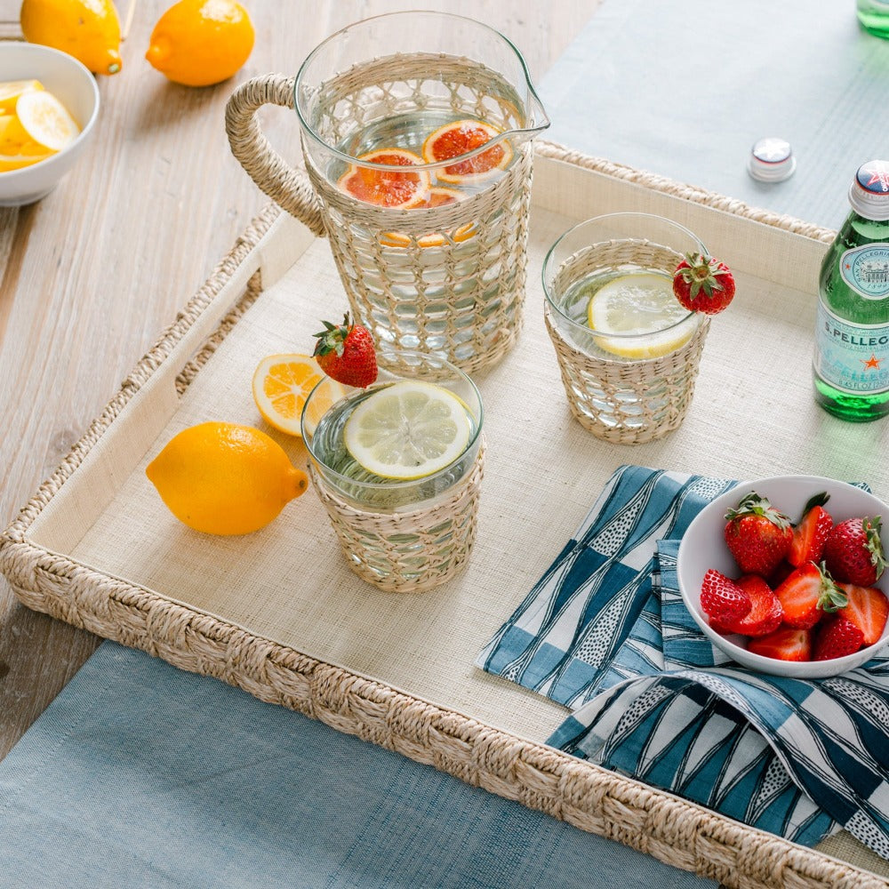Indochine Glassware on Woven Abaca Rope Serving Tray