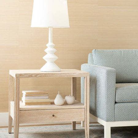 Kira Oak Side Table Styled with white lamp