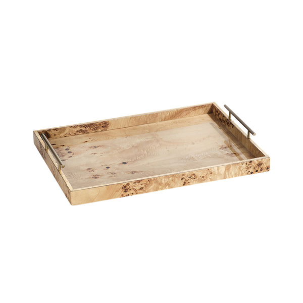 Leiden Burl Wood Tray with gold handles From Dear Keaton