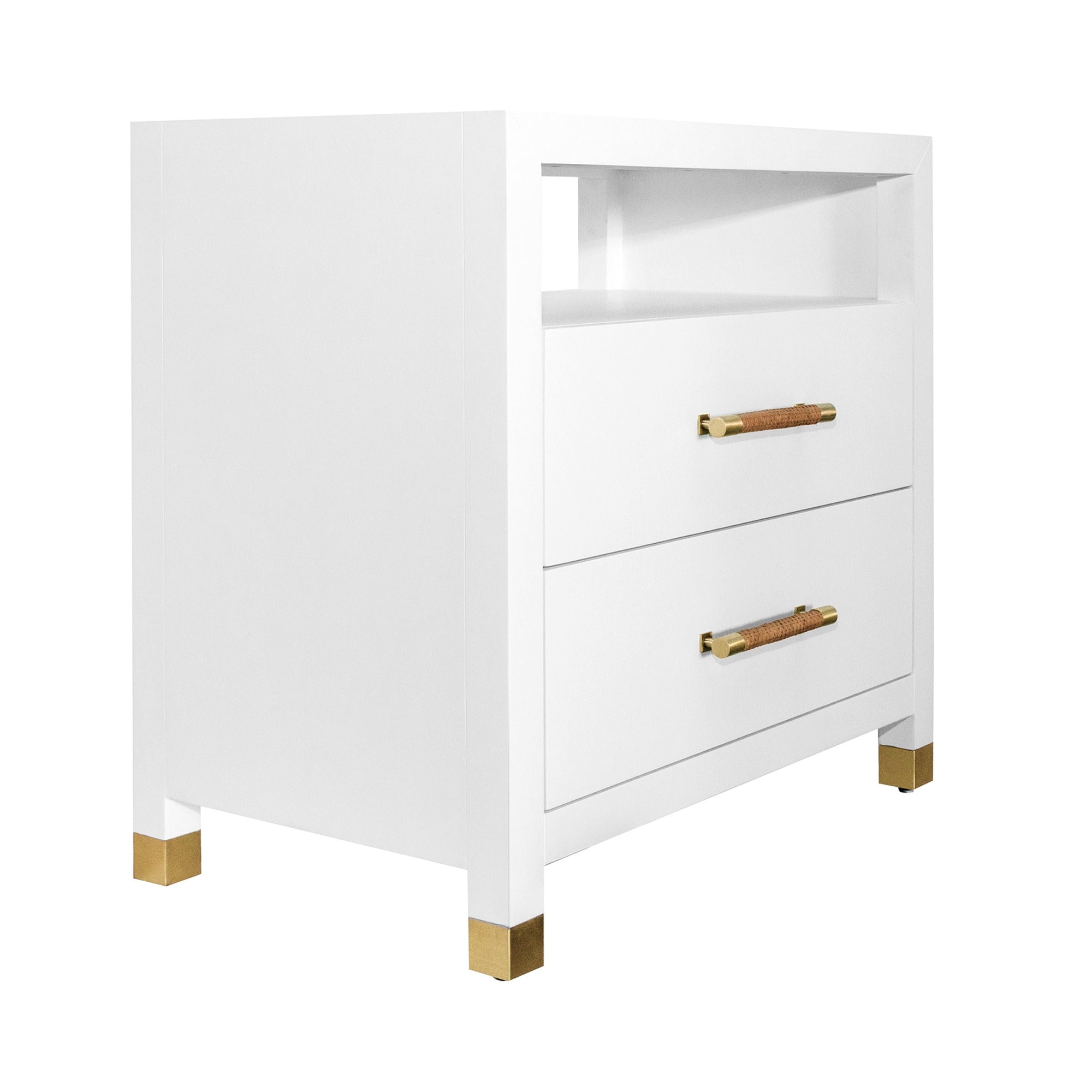 Lowery White Lacquer Nightstand Angle View