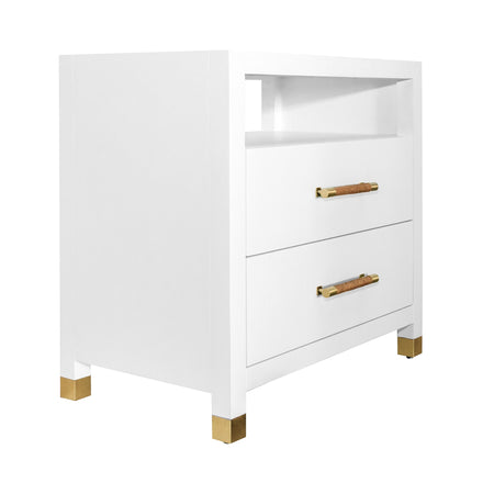 Lowery White Lacquer Nightstand Angle View