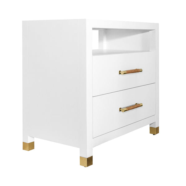 Lowery White Lacquer Nightstand Angle View