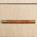 Lowery Natural Grasscloth Side Table Brass and Woven RattanHardware Detail