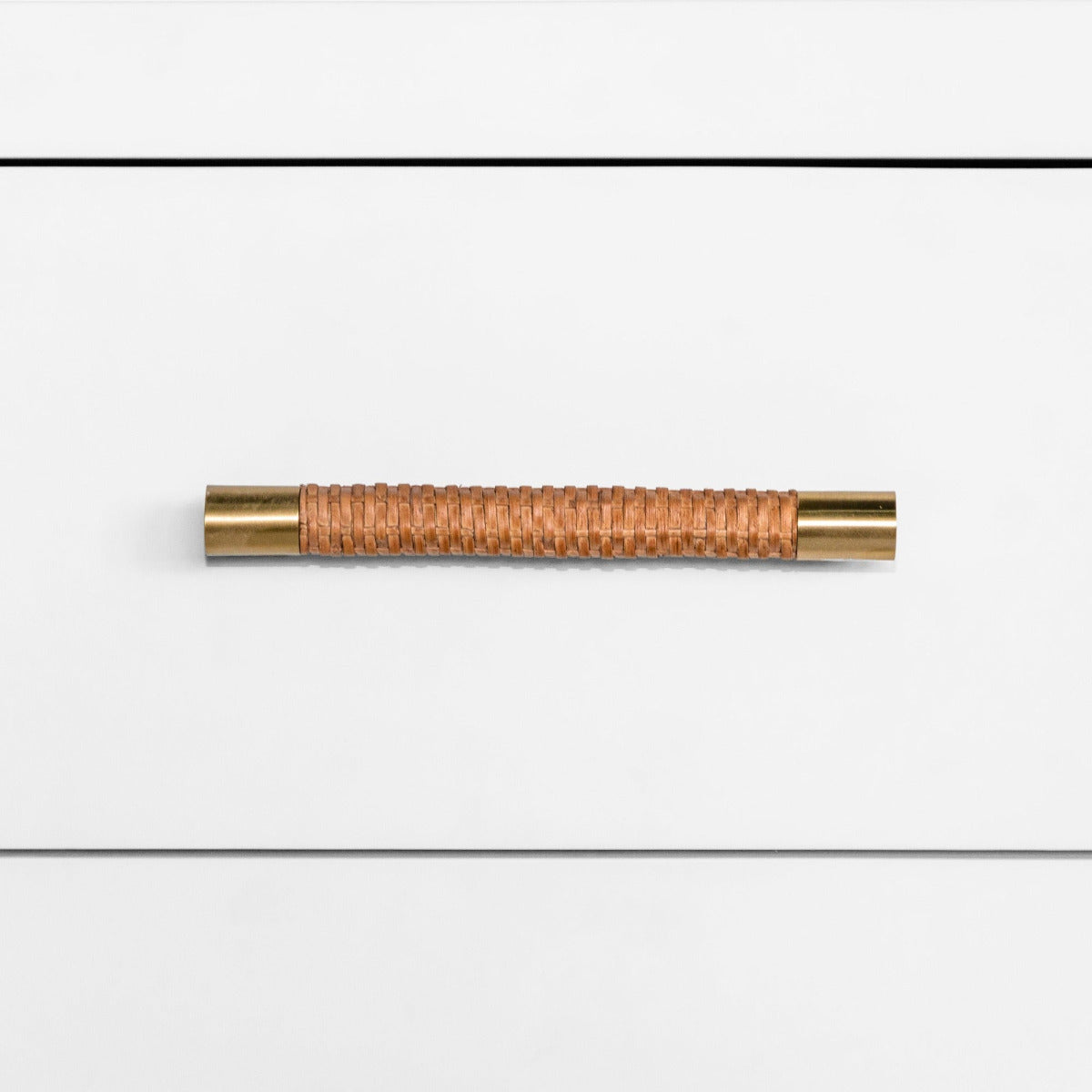 Lowery White Dresser  Woven Rattan and BrassHarware Detail