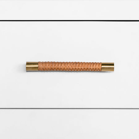 Lowery White Dresser  Woven Rattan and BrassHarware Detail