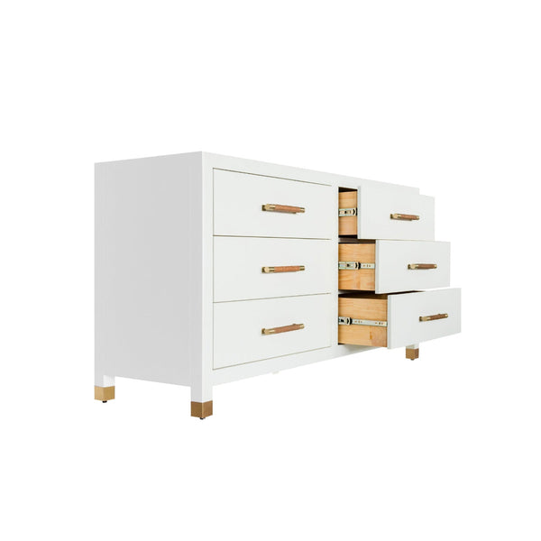 Lowery White Dresser with Rattan Wrapped Handles