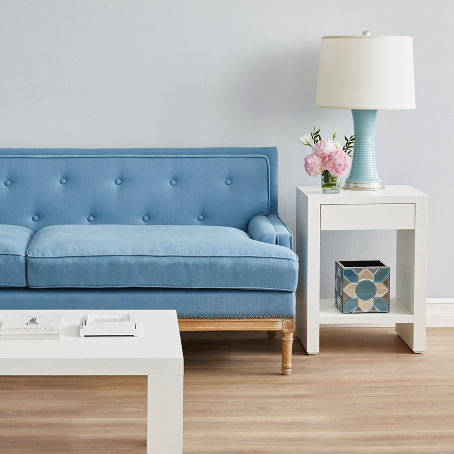 Madison White Grasscloth Side Table Styled