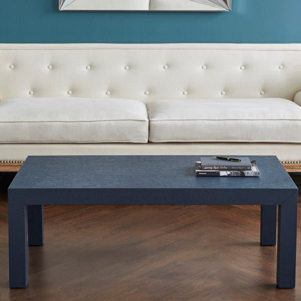 Parsons Navy Grasscloth Coffee Table Styled
