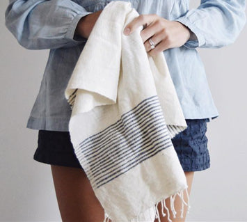 Riviera Navy Ribs Hand Towel Styled