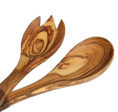 Olive Wood Salad Servers Closeup