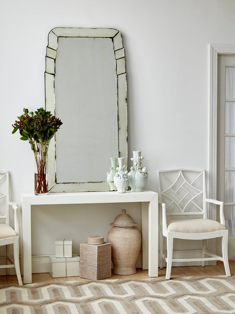 Parsons White Grasscloth Console - Lacquered Table - Dear Keaton
