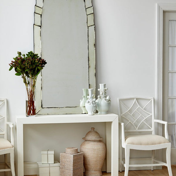 Parsons White Grasscloth Console Styled