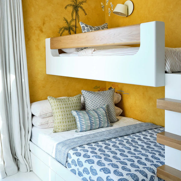Pharaoh Azure Pillow Cover Styled on bunkbeds