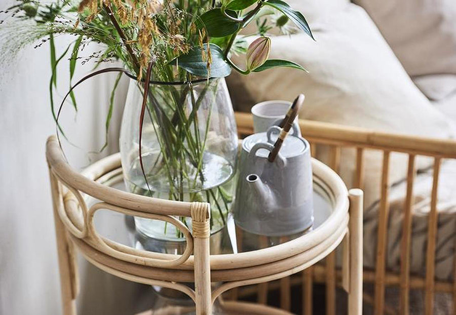 Romeo Natural Rattan Bar Cart Styled